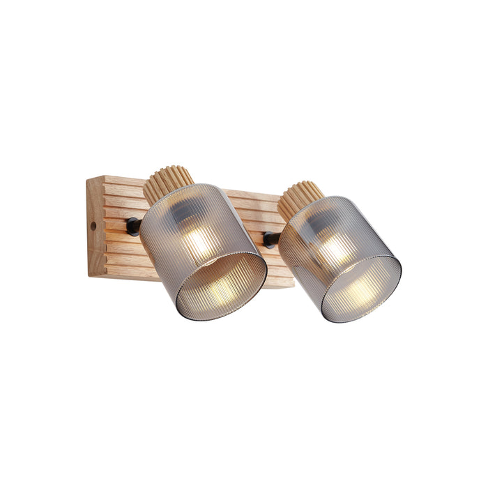 QAZQA Moderne spot hout met smoke glas 2-lichts draai- en kantelbaar