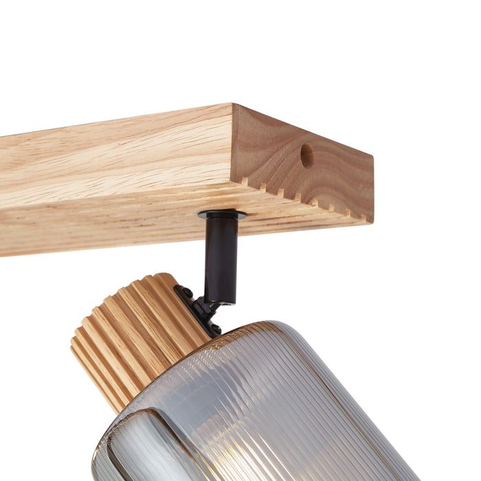 QAZQA Moderne spot hout met smoke glas 2-lichts draai- en kantelbaar