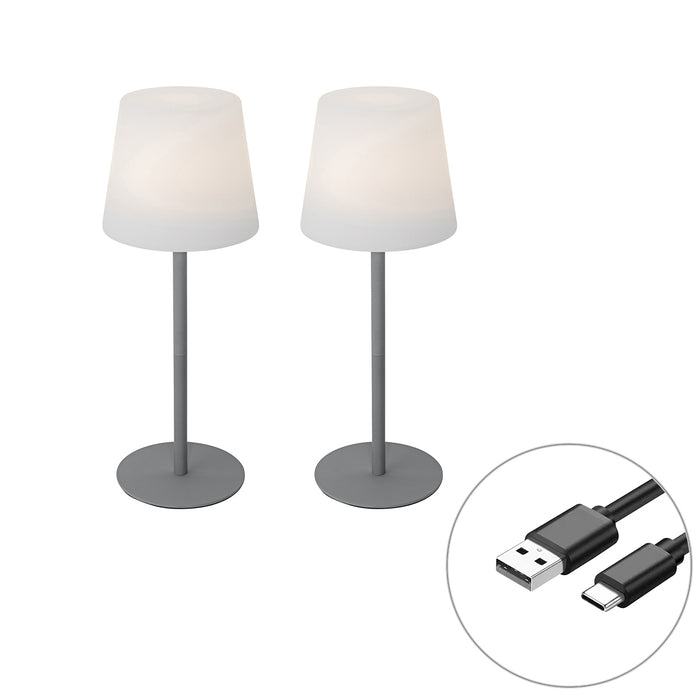 QAZQA Set van 2 tafellampen grijs oplaadbaar 40 cm IP54 - Jude