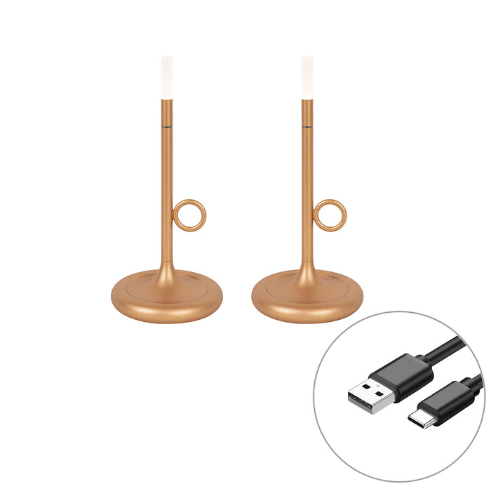 QAZQA Set van 2 buiten tafellampen goud met dimmer oplaadbaar -