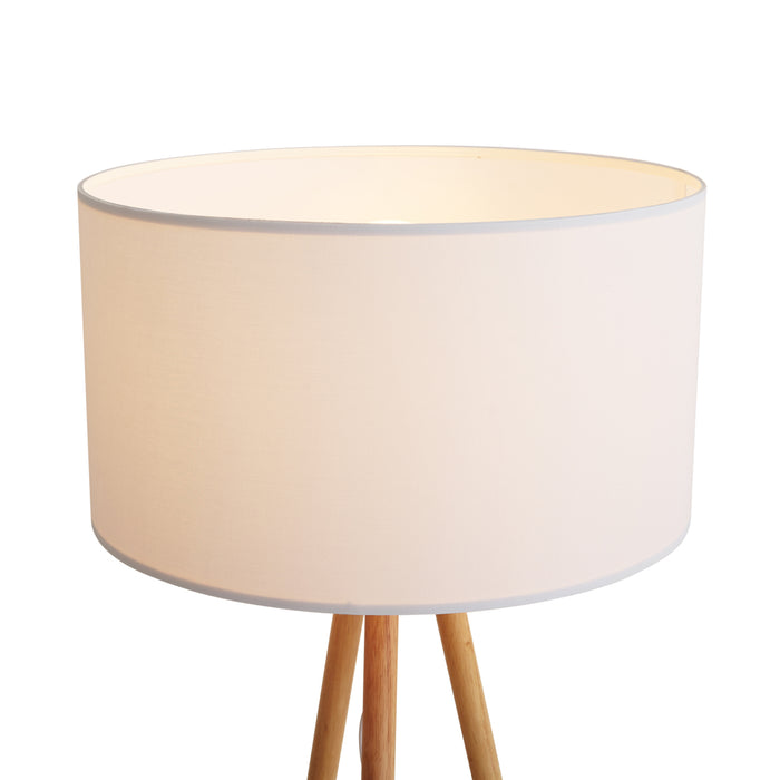 QAZQA Scandinavische vloerlamp hout met stoffen kap wit - Lou