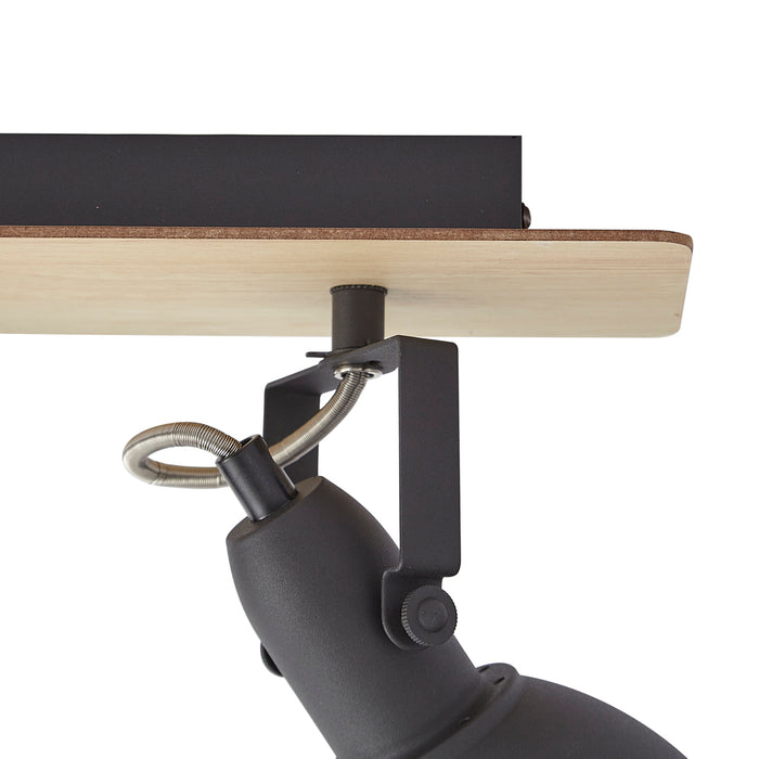 QAZQA Plafondspot zwart met hout 3-lichts draai- en kantelbaar -