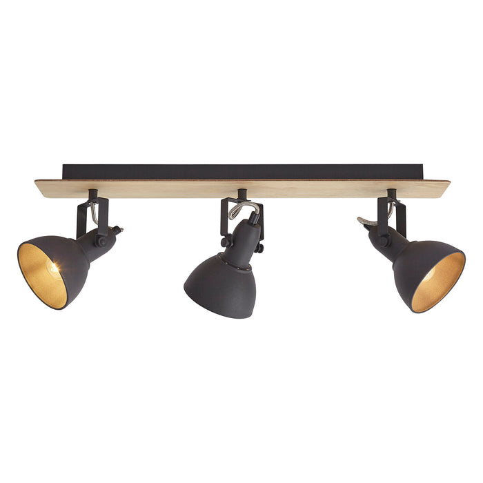 QAZQA Plafondspot zwart met hout 3-lichts draai- en kantelbaar -