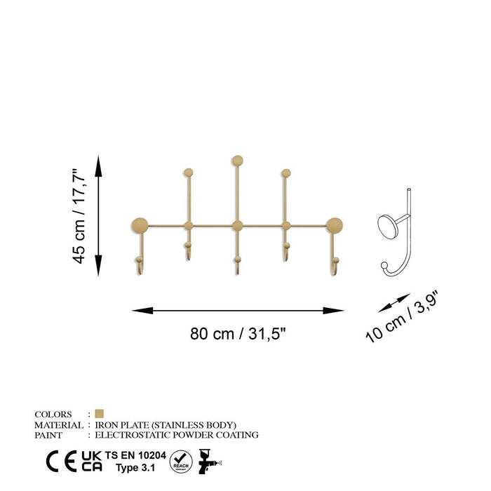 Calicosy - IYON Kapstok voor aan de muur - H45 cm - Goudkleurig