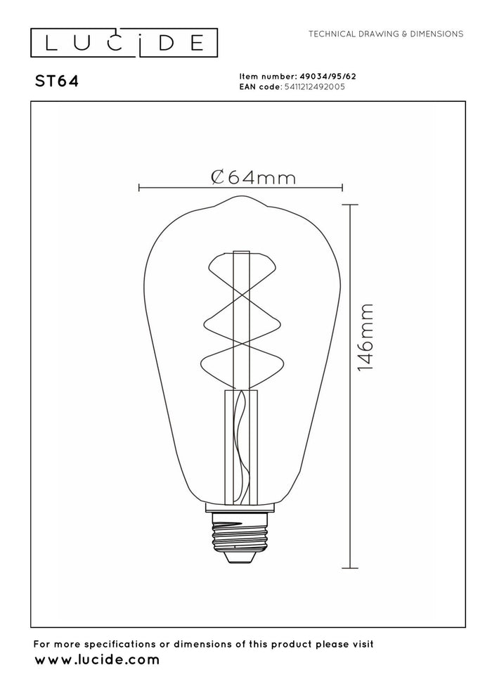 Lucide ST64 Filament lamp - Amber (set van 3)