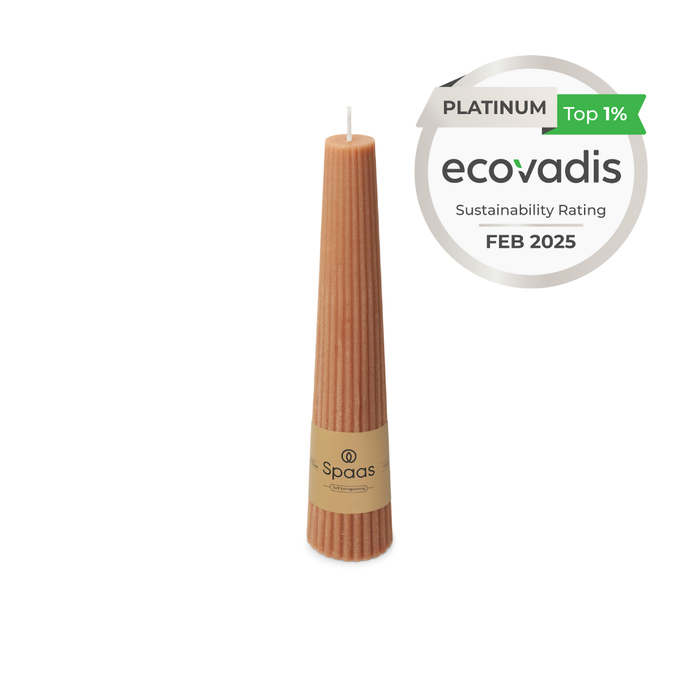 Spaas Geribde Obelisk Dinerkaars - Beige - 25u - Ø4.7cm - Set van 6