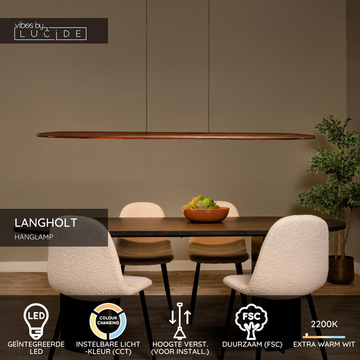 Lucide LANGHOLT Hanglamp - Licht hout