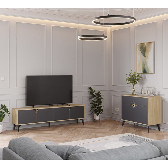 Calicosy - FLORA Tv-meubel 4 deuren - H51 cm - Licht hout