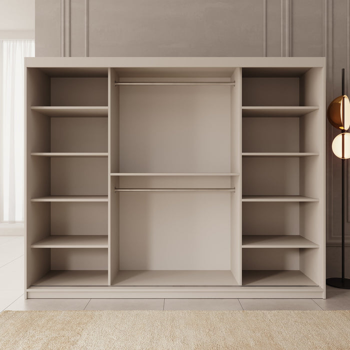 Meubella - Kledingkast Bodhi - Beige - 250 cm - Met spiegel