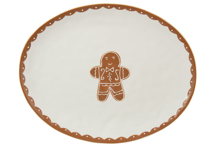 J-Line bord Cookie Ovaal Dolomiet - keramiek - bruin|wit