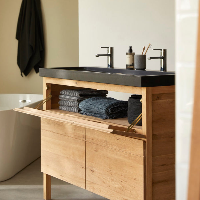 Tikamoon - Massief eikenhouten en lavastenen badkamermeubel 120 cm