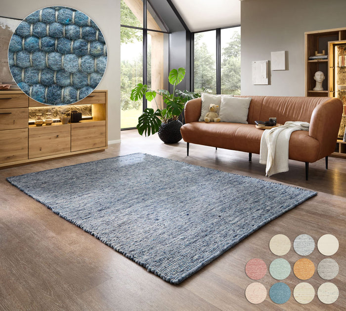 Theko Handgeweven wollen tapijt Alpen 120x180 cm - Blauw