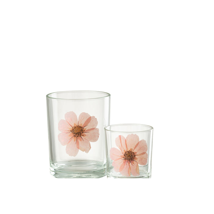 J-Line windlicht Bloem - glas - roze|mix