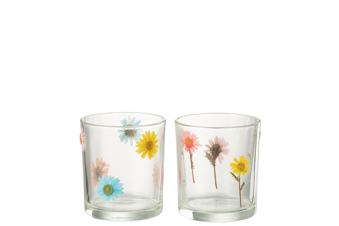 J-Line windlicht Posy - glas - transparant|mix - medium - 2 stuks