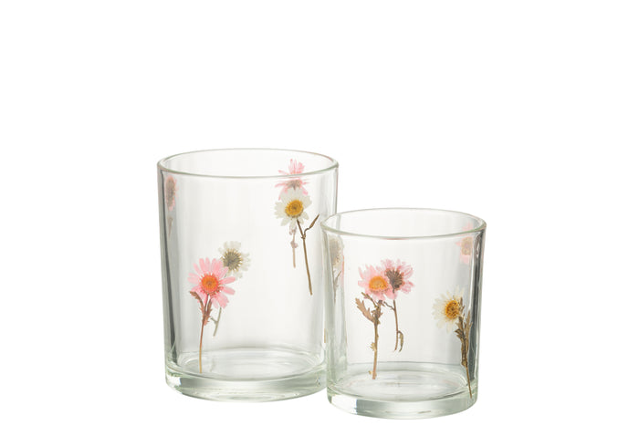 J-Line windlicht Peggy Bloemen - glas - transparant - large