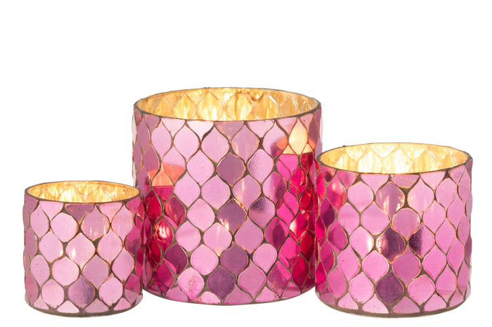 J-Line kaarshouder Cilinder Mozaïek - glas - fuchsia