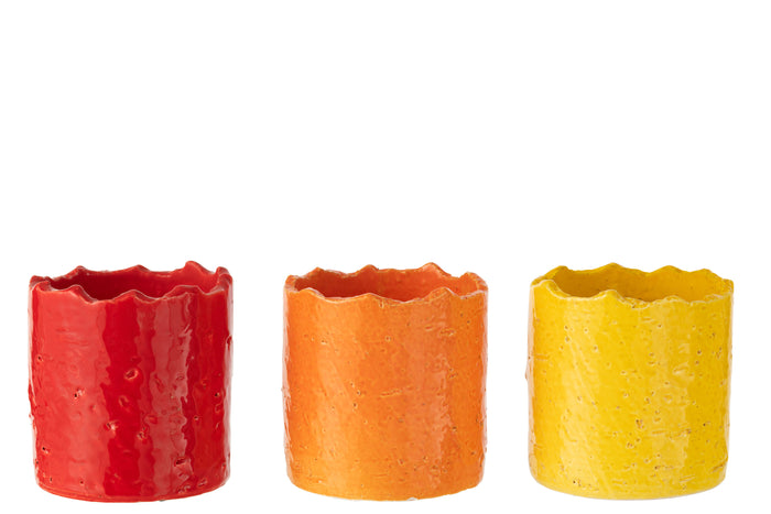 J-Line bloempot Fiesta - keramiek - mix - 3 stuks - Ø 14 cm