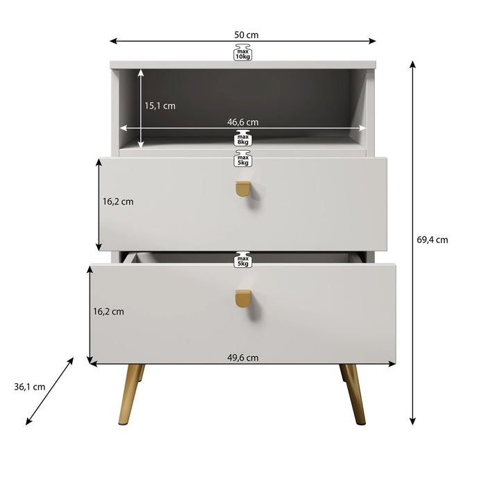 Meubella - Nachtkastje Hidde - Beige - 50 cm