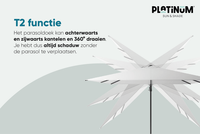 Platinum Challenger T2 3x3 m. parasol Taupe met voet en hoes