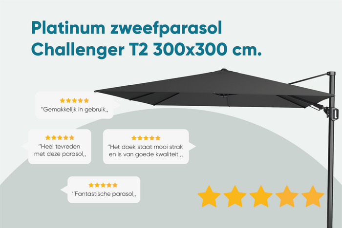Platinum Challenger T2 3x3 m. parasol Taupe met voet en hoes