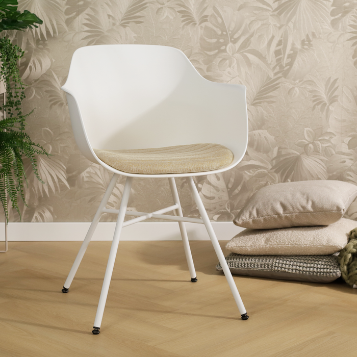 Nolon Noa-Liz Eetkamerstoel Wit met Nougatbruin Zitkussen Wit