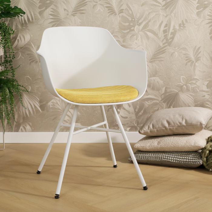 Nolon Noa-Liz eetkamerstoel wit met warm oker zitkussen - wit
