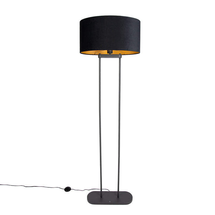 QAZQA Vloerlamp zwart met zwarte ovale kap 50cm - Thijmen