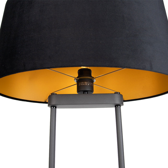 QAZQA Vloerlamp zwart met zwarte ovale kap 50cm - Thijmen