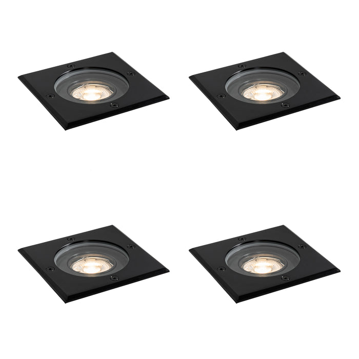 QAZQA Set van 4 buiten grondspots zwart vierkant verstelbaar IP65 -