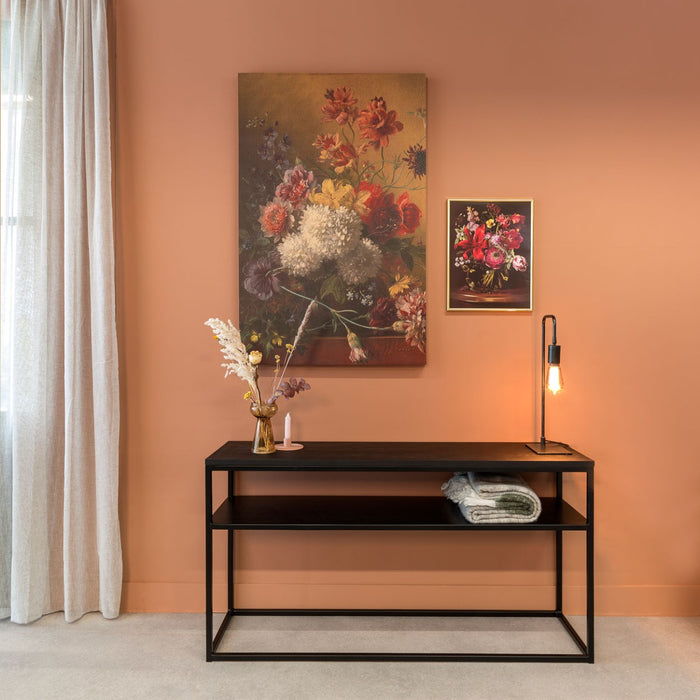 24Designs Power Sidetable – B135 X D35 X H70 Cm – Metaal – Zwart Eiken