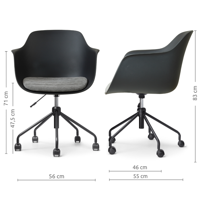 Nolon Nout-Liz eetkamerstoel zwart met zeegrijs zitkussen - zwart