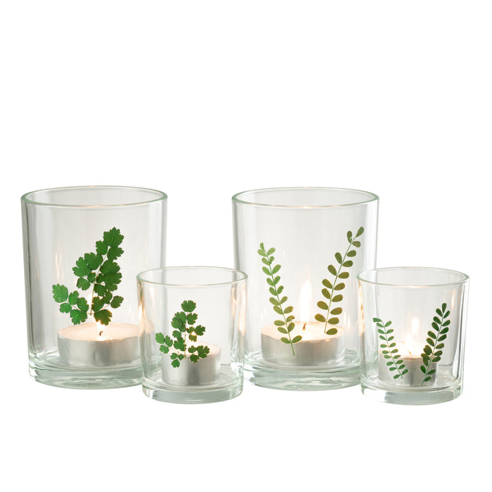 J-Line windlicht Bladeren - glas - groen|transparant - 2 stu