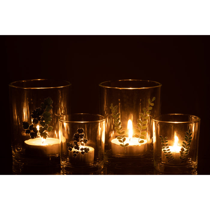 J-Line windlicht Bladeren - glas - groen|transparant - 2 stu