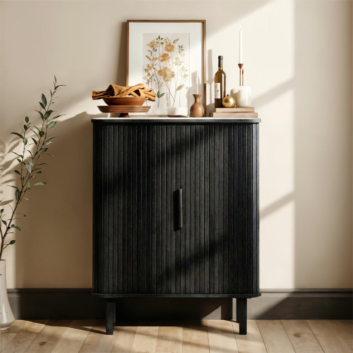 by fonQ Splinted Opbergkast - Zwart Eiken