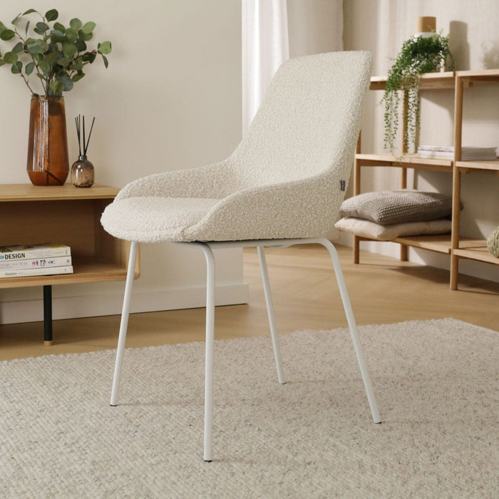 Nolon Nora-Isa Eetkamerstoel Bouclé Beige - Stof - Wit Onderstel