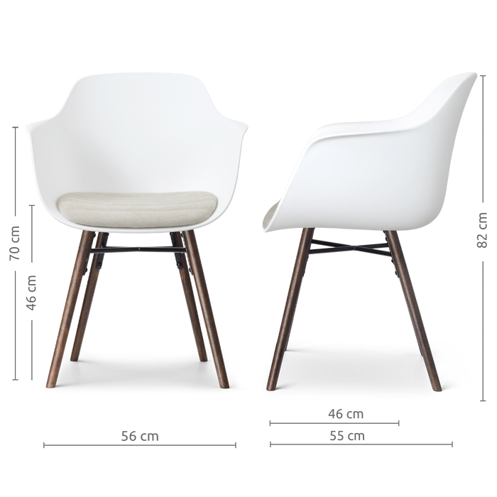 Nolon Nena-Liz Eetkamerstoel Wit met Naturelbeige Zitkussen Walnoot