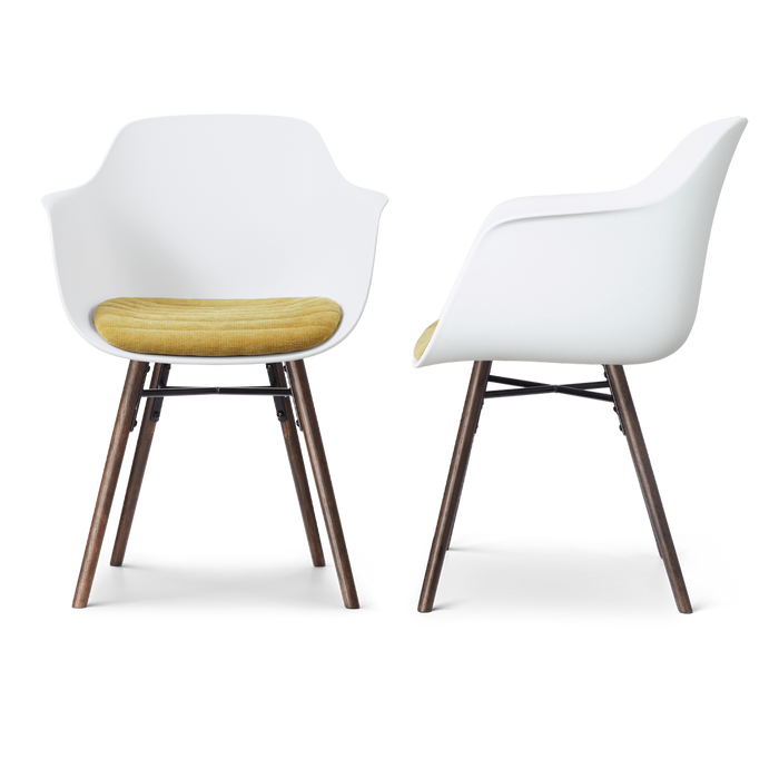 Nolon Nena-Liz eetkamerstoel wit met warm oker zitkussen - walnoot