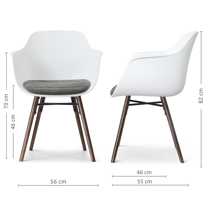 Nolon Nena-Liz Eetkamerstoel Wit met Zeegrijs Zitkussen - Walnoot