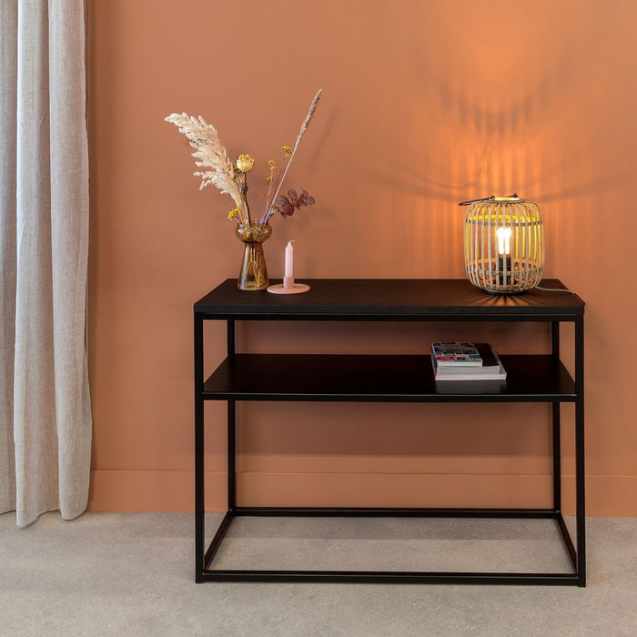 24Designs Power Sidetable – B100 X D35 X H70 Cm – Metaal – Zwart Eiken