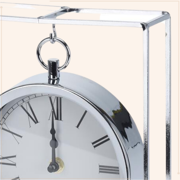 MISOU Tafelklok Hangmodel Zilver Metaal 25 cm Klok op Standaard Bin...