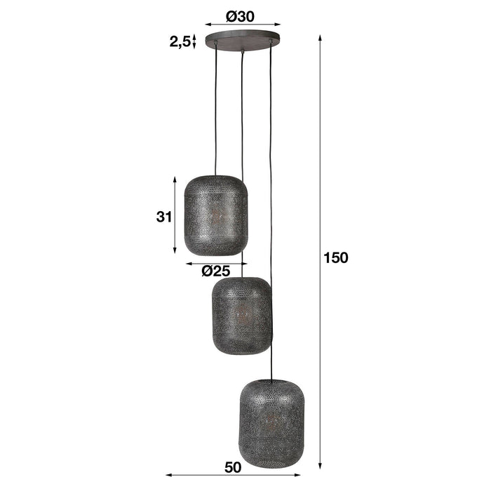 LT-Luce Hanglamp Etch Old Silver 3 Lichts