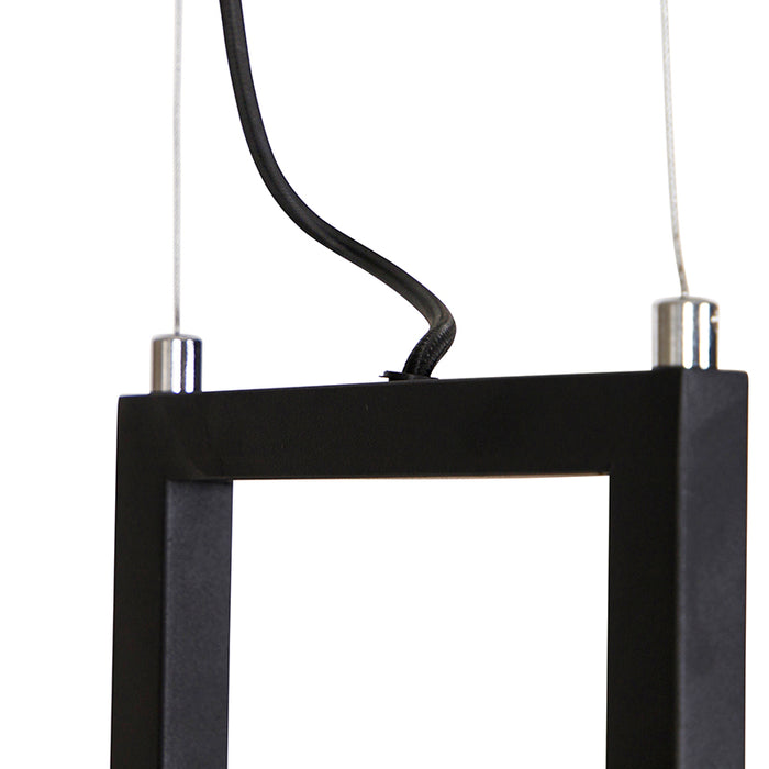 QAZQA Industriële hanglamp zwart met hout en rek 4-lichts - Cage Rack