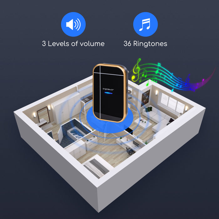 Aigostar Draadloze Deurbel - Plug&Play 3 Regelbaar volume -Zwart|Goud