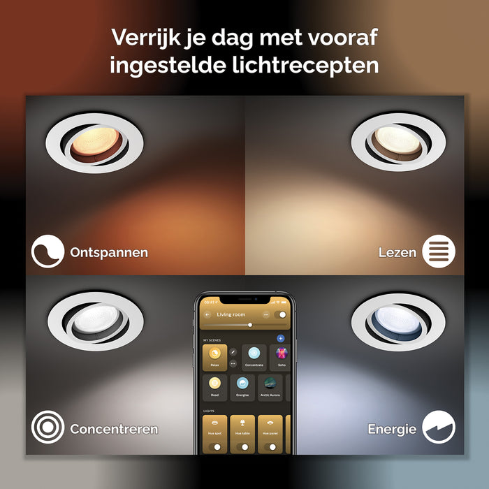 Philips Hue White Ambiance Milliskin Inbouwspot - GU10 - 3-pack