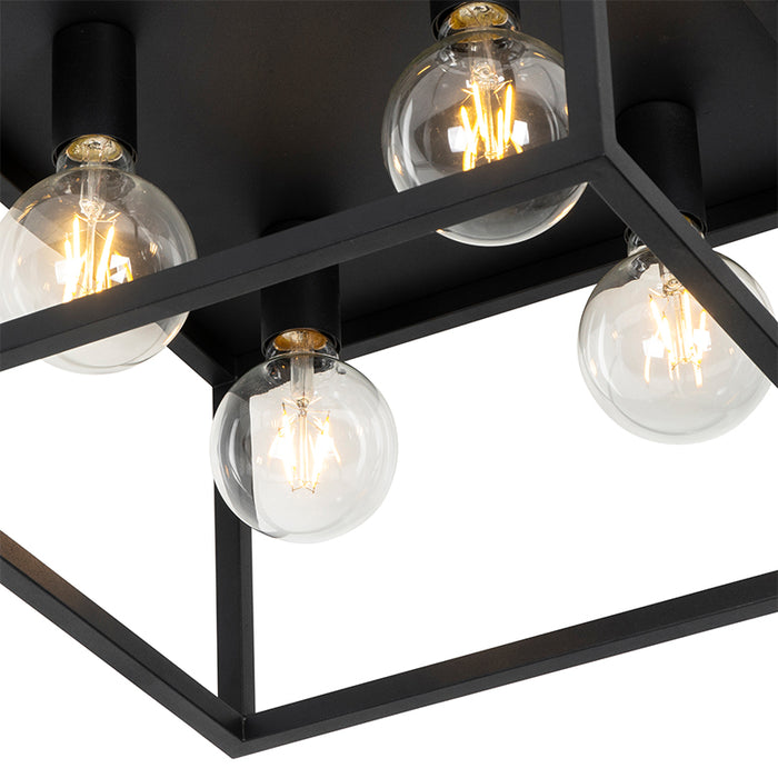 QAZQA Industriële plafondlamp zwart 40 cm 4-lichts - Cage