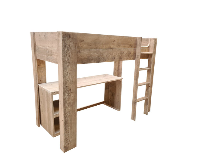 Wood4you - Hoogslaper Noortje bed met bureau Detroit steigerhout
