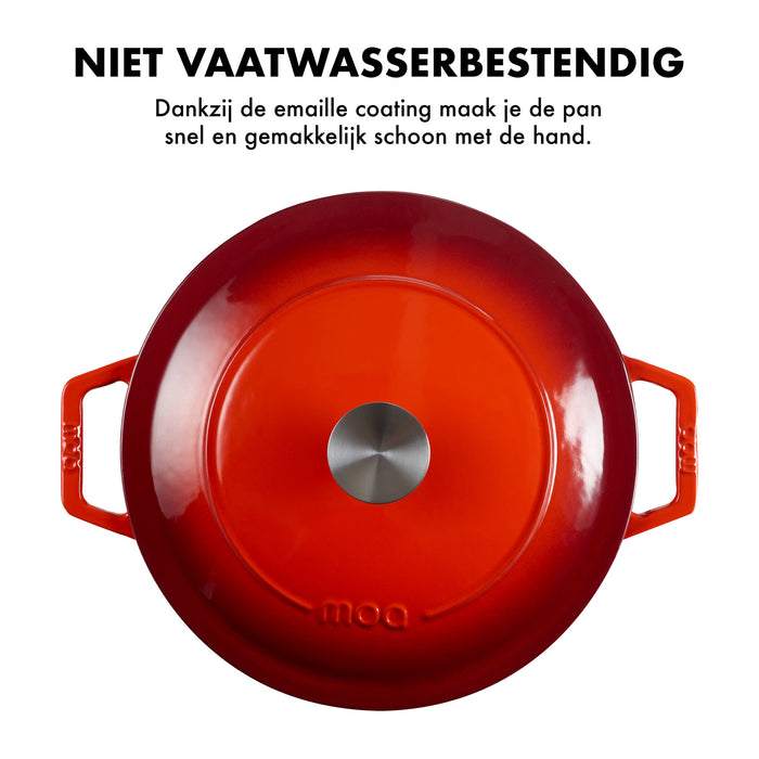 MOA Gietijzeren Braadpan 26 cm - Rond - met Deksel - ook voor Inductie