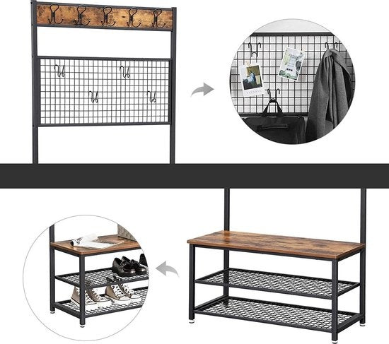 O'DADDY - Vasagle Garderoberek met Kapstok - Schoenenrek - Industrieel