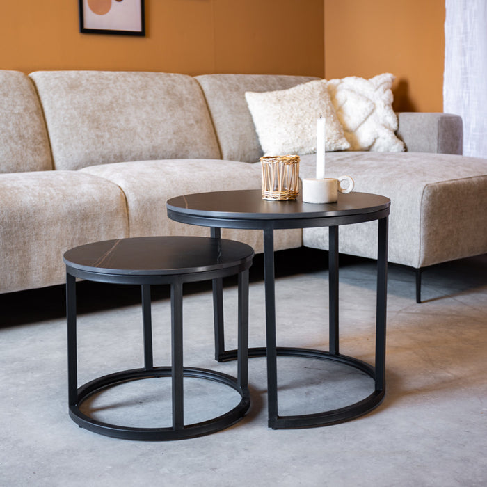 Dimehouse Salontafel set van 2 Paige marmer zwart rond