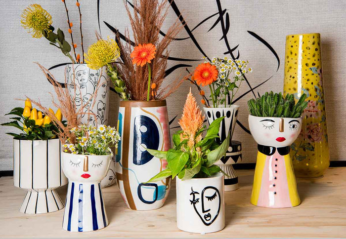 SVJ Home Decorations Gezichten Vaas - H40 x Ø19 cm - Keramiek